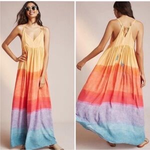 Anthropologie Multicolor Maxi Dress - Orange, Red, Blue